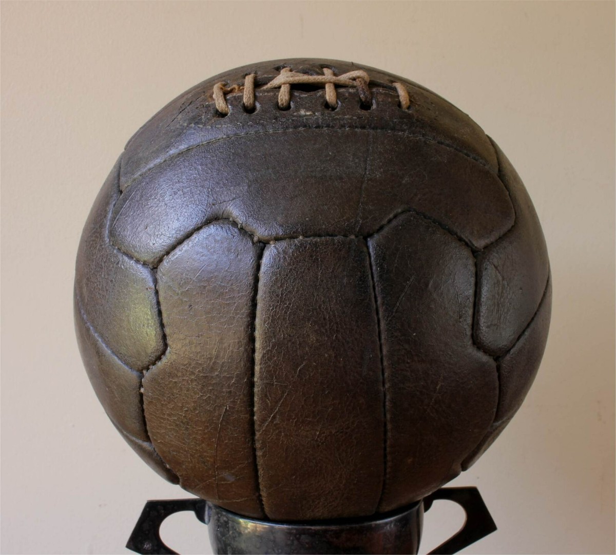 Vintage Leather Football. Old Laced 18 Zig Zag Panel Soccer