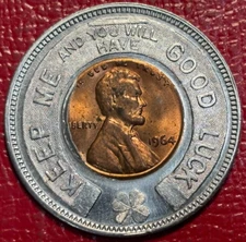 ENCASED COIN AU/UNC DETAILS 1964 LINCOLN CENT FUNTIME COIN SHOW JACKSONVILLE-MAY