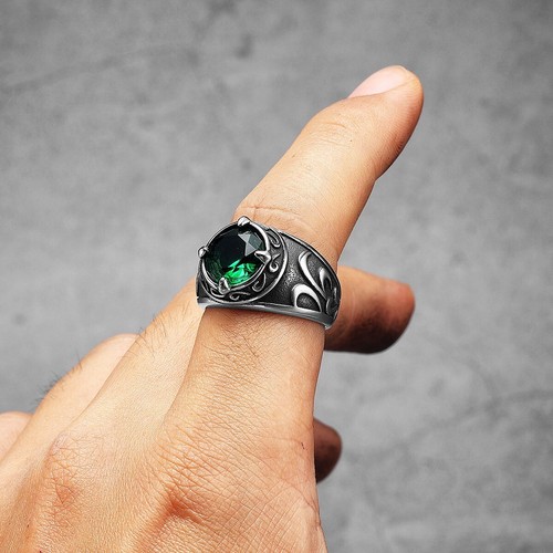 Gems Stone Carving Men Rings Stainless Steel Jewelry Vintage Punk Healing Stone - Picture 7 of 14