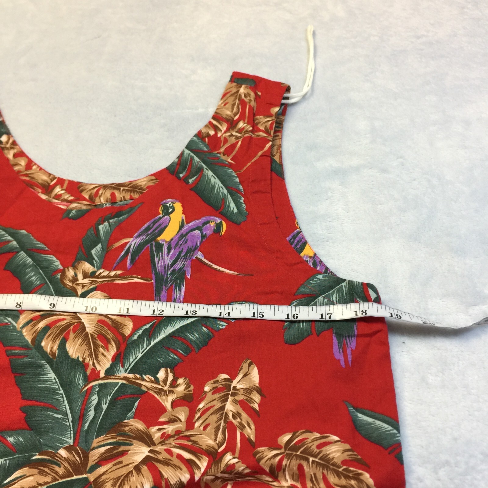 Paradise Found Hawaii Maxi Dress Size L Womans Red Parot Vintage 80s Sleeveless