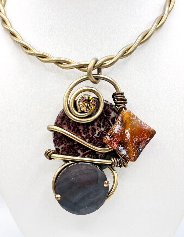 Collar Gargantilla Alambre Dorado Cristal Swarovski Piedras Preciosas Jeff Lieb Firmado Artesanalmente Foto 4 de 4