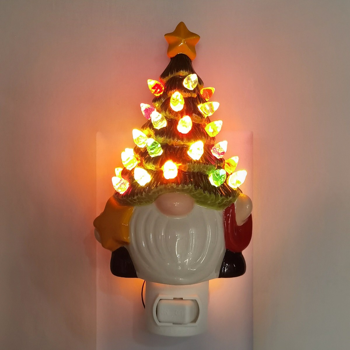 RAZ Imports Santa With Tree Night Light – 6.5 Inch Multicolor Ceramic/Plastic/Glass Figurine, UL Certified, Perfect For Christmas Décor