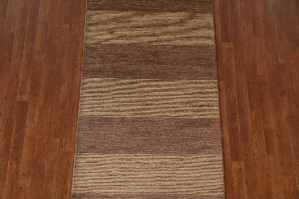 Striped Gabbeh Modern 9 ft. Runner Rug 4x9 Handmade Wool - Image 4 of 4
