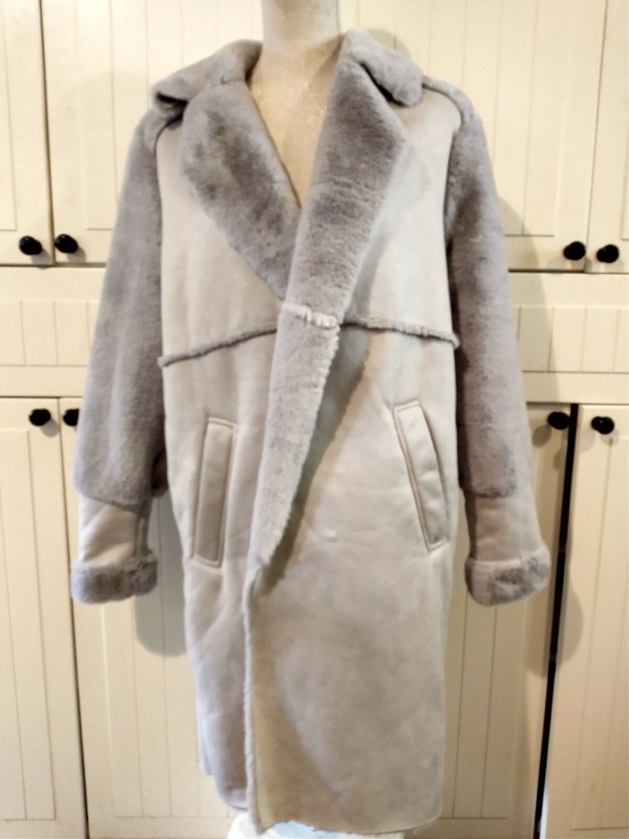 Ladies River Island Faux Fur Long Coat UK Size M