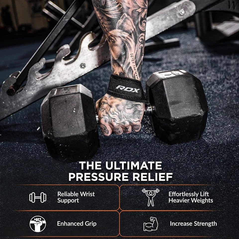 Correas para muñecas de levantamiento de pesas de RDX, muñequeras levantamiento de pesas, correas para muñecas de gimnasio Foto 4 de 4