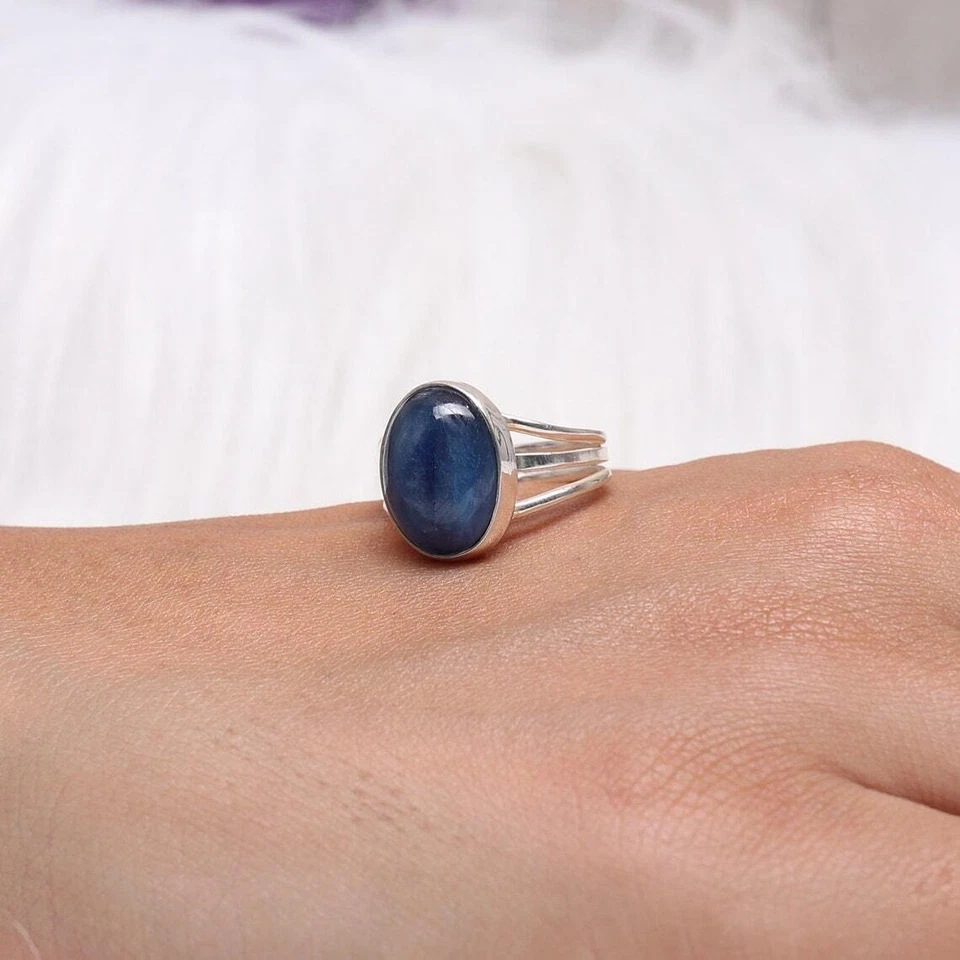 Natural Kyanite Oval Ring, 925 Sterling Silver Ring, Handmade Gemstone Jewelry - Image 4 of 4