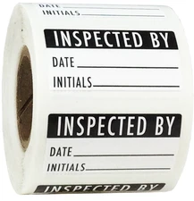 White & Black INSPECTED BY: DATE - INITIALS Labels | 0.75 x 1.5" Inch | 500 Pack