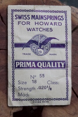 Swiss vintage Howard 18s 18 size antique pocket watch NOS mainspring part