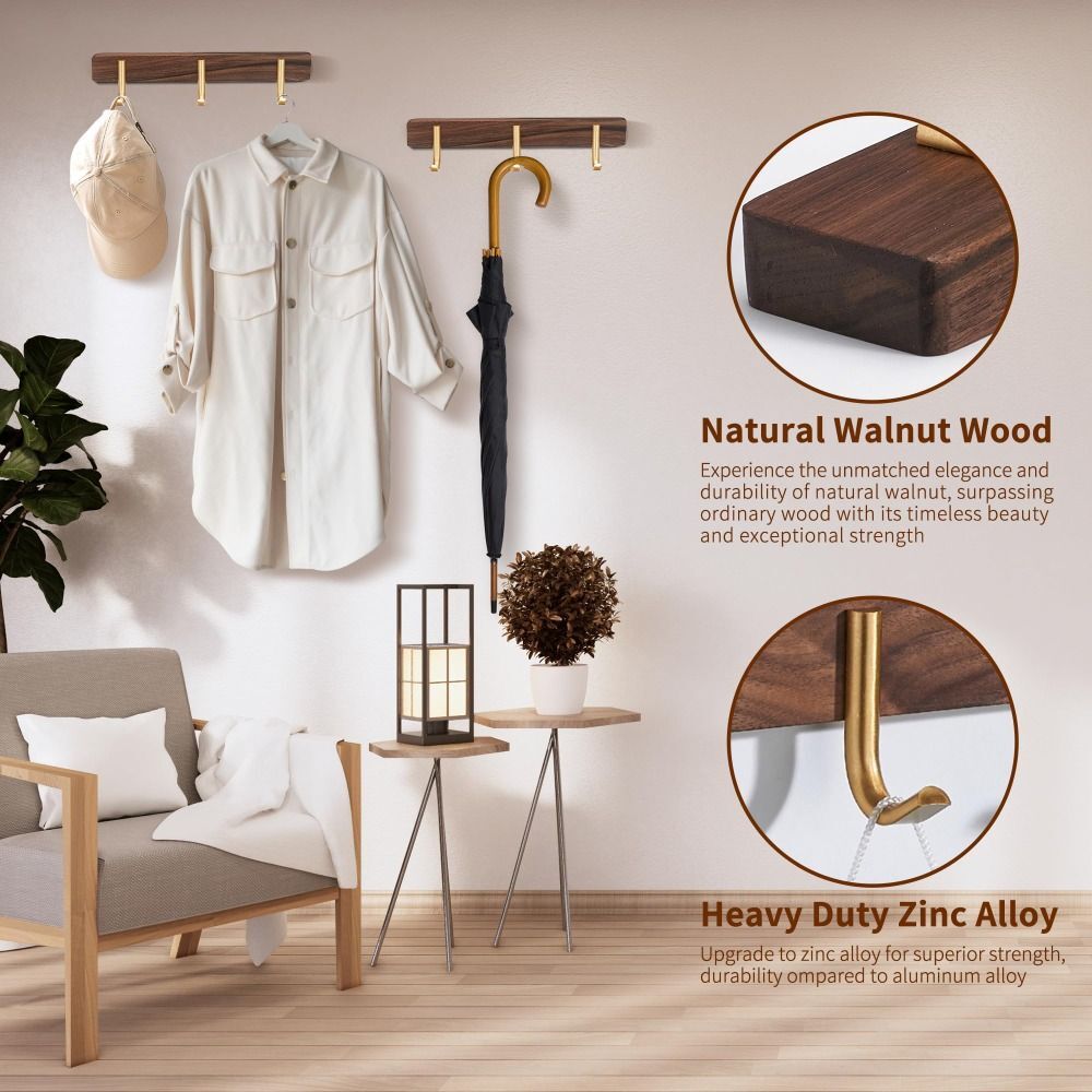 Wood Towel Hook Rack Metal Rail Hanger Waterproof Coat Rack Bathroom