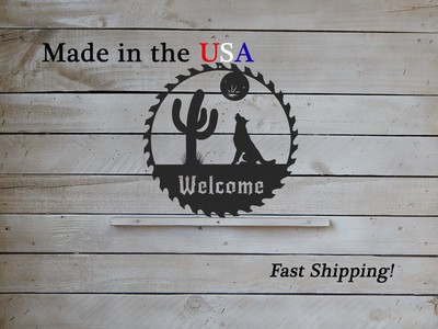 Wolf Howling Full Moon Welcome Saw Blade Art - Rustic Welcome Sign Decor - S1286