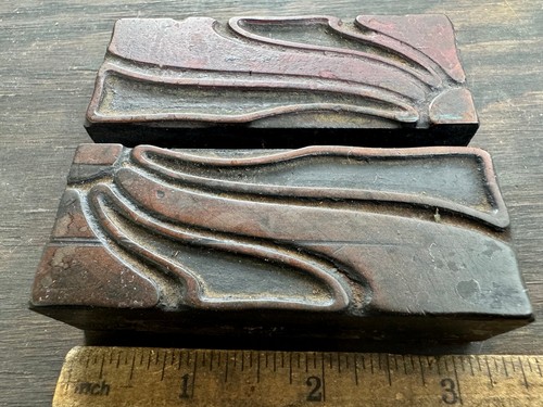 2 piece Rare Antique letterpress Printers WOOD TYPE Ornamental Sunbeam Sunflower - Picture 9 of 11