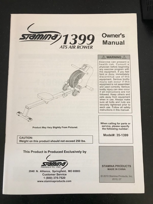 Owner's Manual for Stamina 1399 ATS Air Rower, English