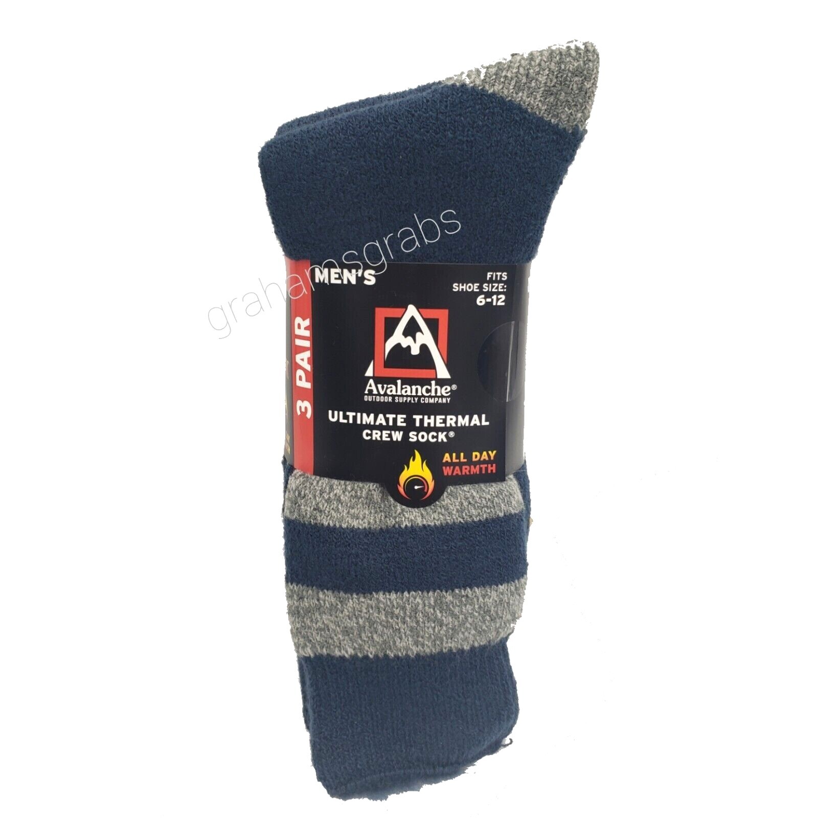 AVALANCHE ULTIMATE THERMAL CREW SOCKS MEN 612 SHOE SIZE 3 PAIR ALL DAY