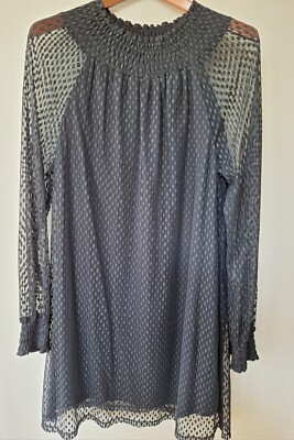 NWT Ella Moss Nikkita Shift Mini Dress Black/w Lace Overlay Sheer Womens size M