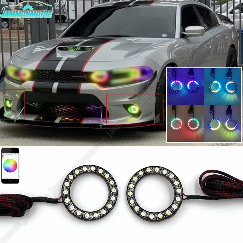 RGBW Multi-Color Fog Light Halo Ring Lamp APP Control Fits Dodge Charger  2015-22