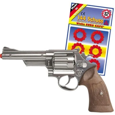 GONHER Revolver Polizei Silber Braun Magnum Pistole 26,5 cm inkl. 144 Schuss