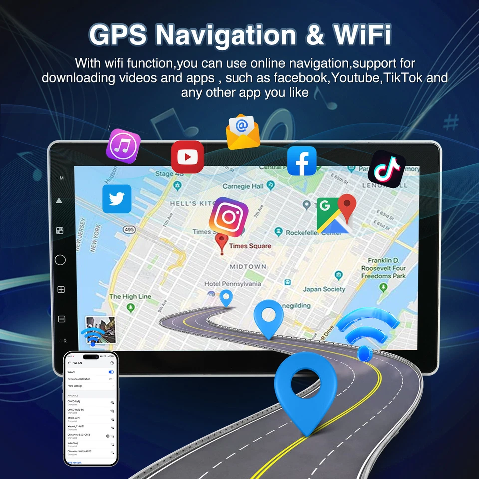 Electric Rotatable 10.1" Android 13 2DIN Touch Screen Car Stereo Radio GPS WIFI - Image 3 of 4