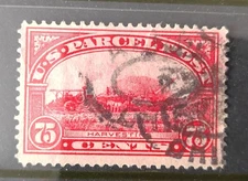 UNITED STATES 1913 75c RED HARVESTING PARCEL POST - OVAL POSTMARK