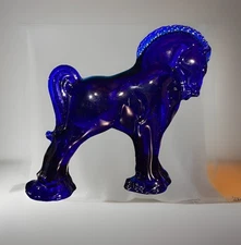 1999 HEISEY MOSSER BLUE GLASS LONGENBERGER CLYDESDALE HORSE 