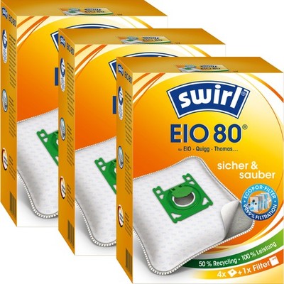 3 Packungen Swirl EIO 80 | 12 Staubsaugerbeutel | für EIO, Quigg, Thomas