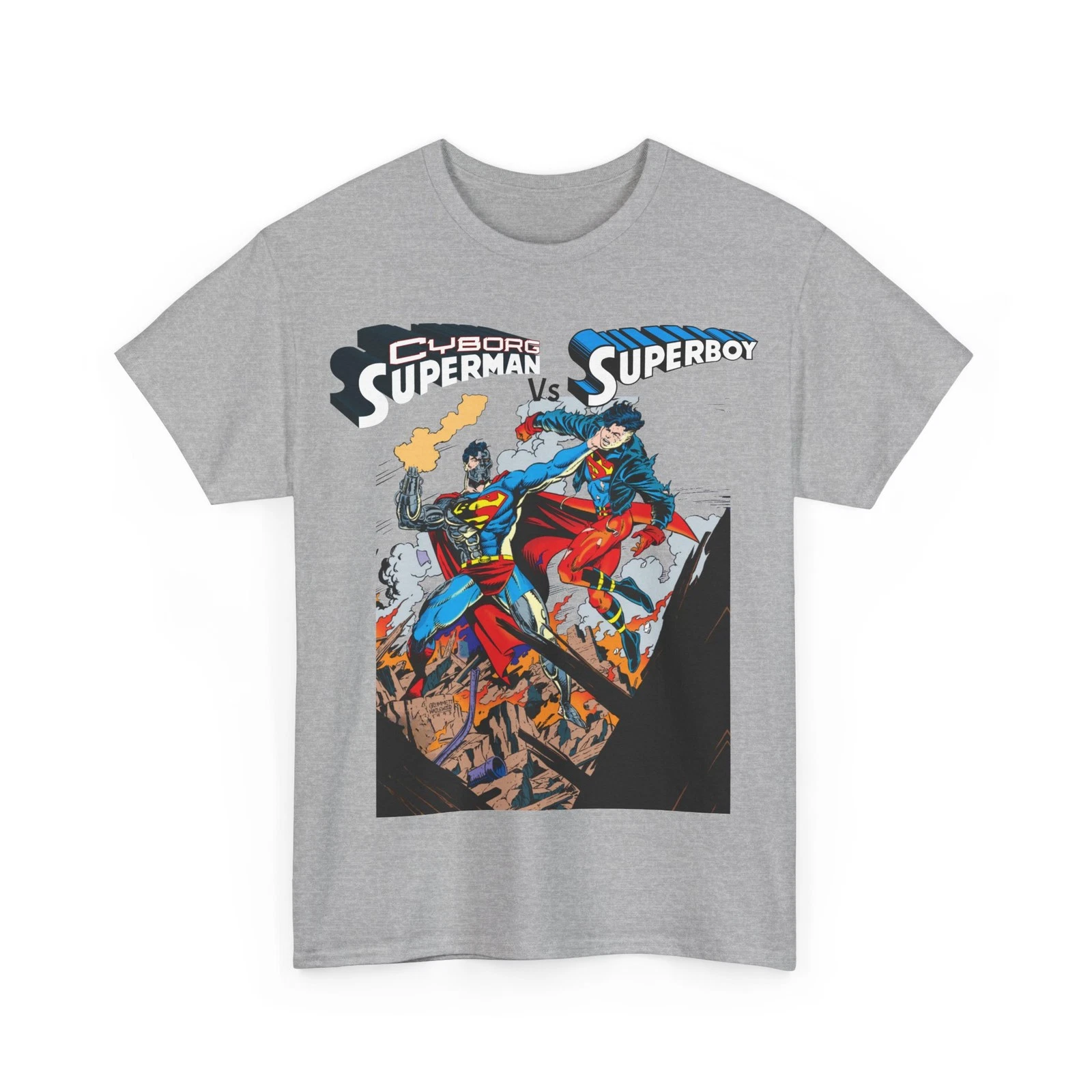 Cyborg Superman Vs Superboy T-Shirt - Tom Grummett Art - DC Comics