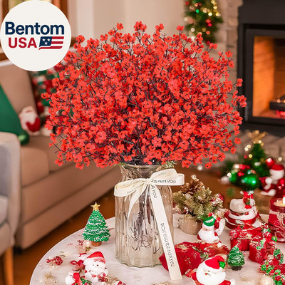10Pcs Fake Christmas Flowers Artificial Red Baby Breath Artificial Flowers Real
