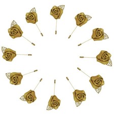 12 PCS Groom Boutonniere Wedding Silk Rose 3.5cm Flowers Prom Pin Gold2