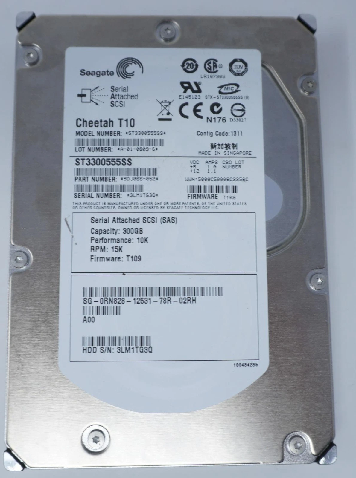 Disco Duro Seagate Cheetah 15K.5 300GB 15K RPM SAS 3Gbps 3.5" LFF ST3300555SS 9DJ066 Producto de Segundo Uso