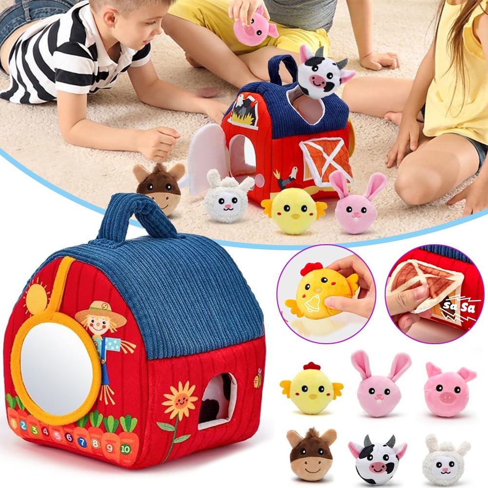 Baby Spielzeug 6-12 Monate Montessori Bauernhof Sensorikspielzeug mit Scheune
