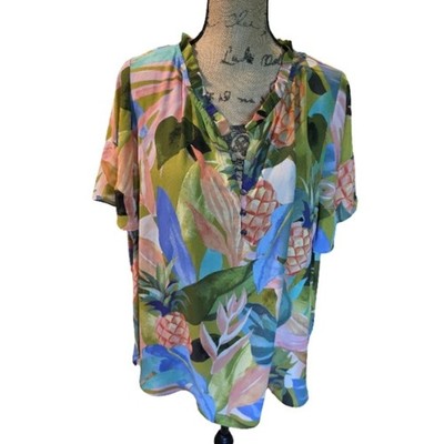 Cynthia Rowley Pineapple Tropical Print Women's Top Blouse Plus Size 2X