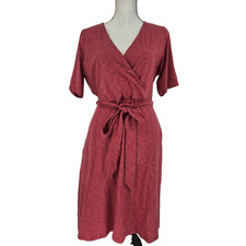 LL Bean Red Dress Large V neck Short Sleeve Travel Modest