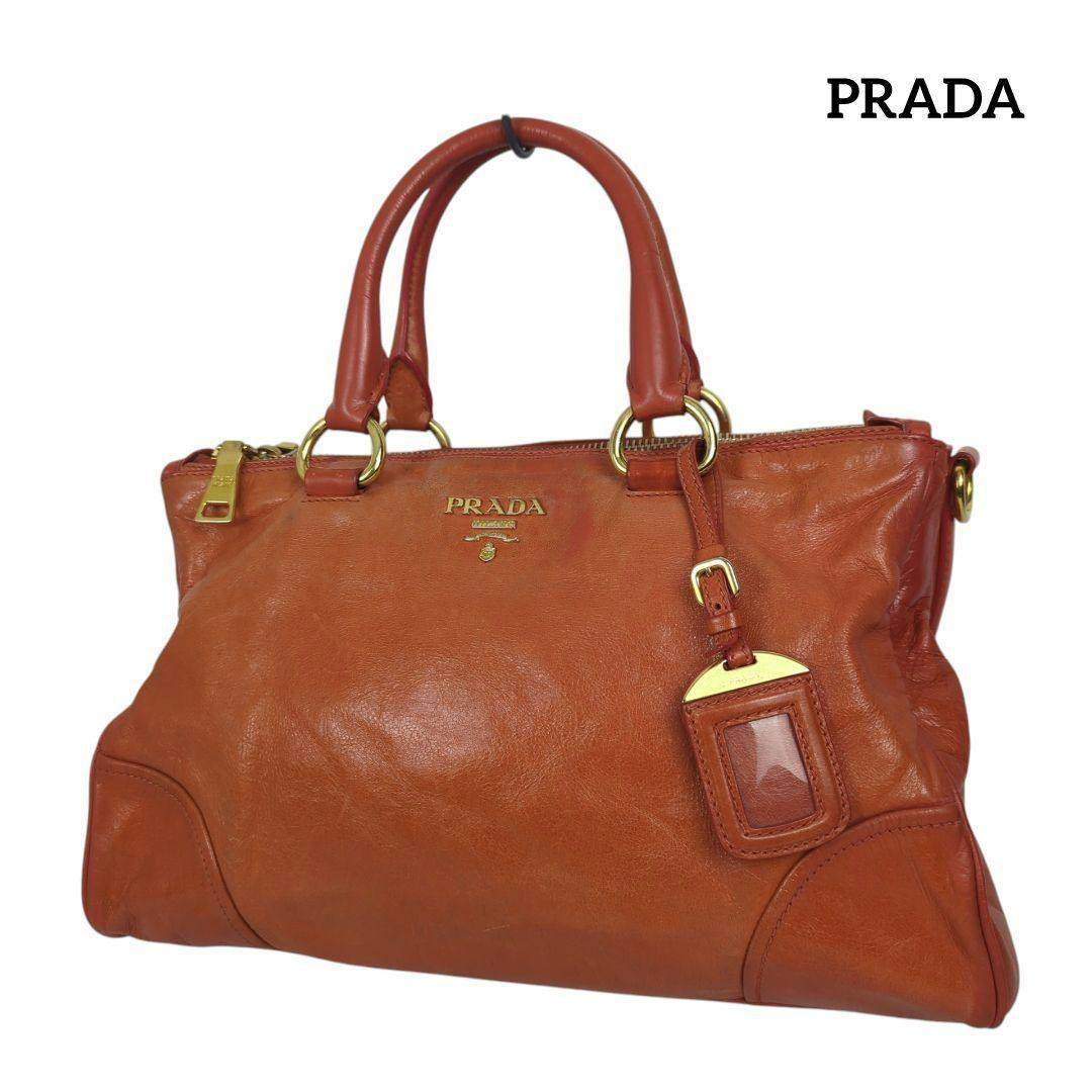 PRADA Vitello Shine Shoulder Handbag Tote Bag Leather Used Item Good From Japan