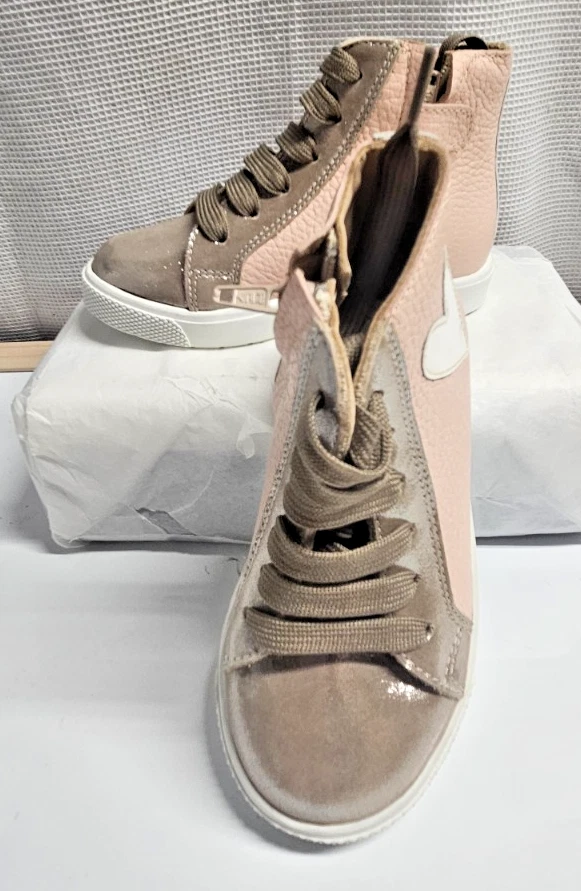 Zapatilla deportiva europea Elephantito niñas marrón metálico + rosa cremallera lateral niño pequeño EE. UU. 7 Foto 2 de 4