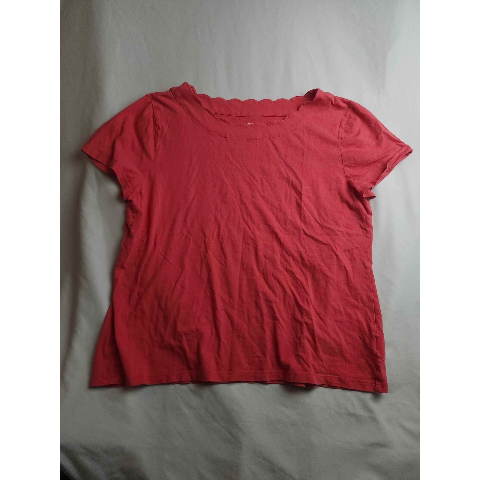 Talbots Petites Scalloped Neck Pima Cotton Short Sleeve Top Coral Pink XLp