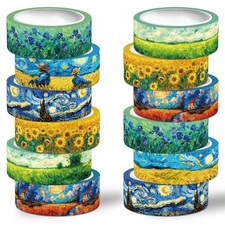 12 Rolls Washi Tape Set,6 Design Oil Painting Decorative Tape Vintage Colorfu...