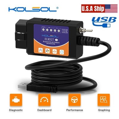 KOLSOL ELM327 USB HS-CAN MS-CAN OBD2 Scanner V1.5 Diagnostic Tool with Switch