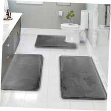 3 Piece Bathroom Rugs, Velvet Memory Foam 17 x 24  20 x 32  Contour Grey