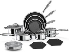Nonstick Pots and Pans Set, 14 Piece Hybrid Hex Non Stick Stainless Steel Cookwa