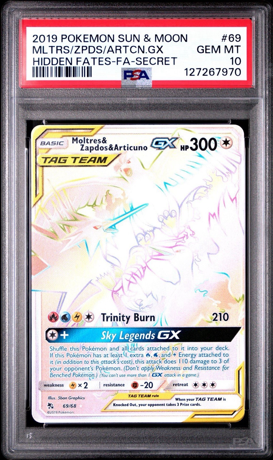 2019 Pokemon POKEMON SUN & MOON HIDDEN FATES Rainbow #69 Mltrs/Zpds/Artcn.Gx front