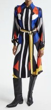 FARM RIO Multicolor Amanda Abstract Print Long Sleeve Satin Midi Shirt Dress XXS