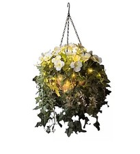Artificial Hanging Basket Flowers/Ivy with LED Fairy Lights Indoor/Outdoor Decor
