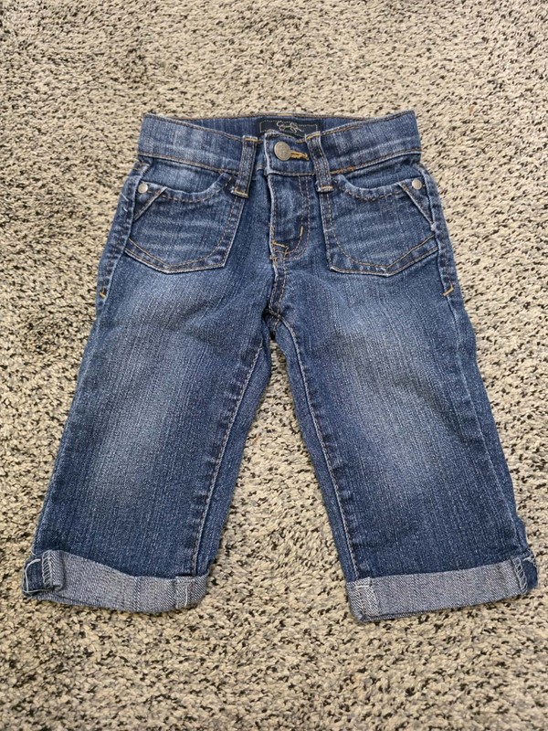 Jessica Simpson Girls 4T Cropped Blue Denim Jeans Adjustable Waist Medium Wash