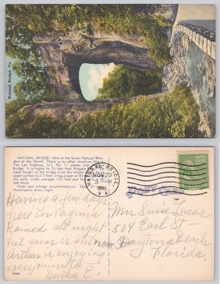 Natural Bridge VA Linen Postcard 1949 Lee Highway Virginia Scenic View