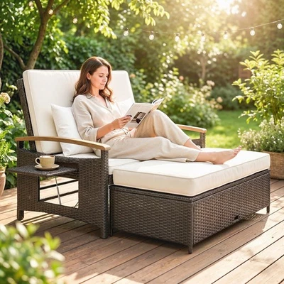 Outsunny Rattan Outdoor Daybed w/4-Level Adjustable Backrest