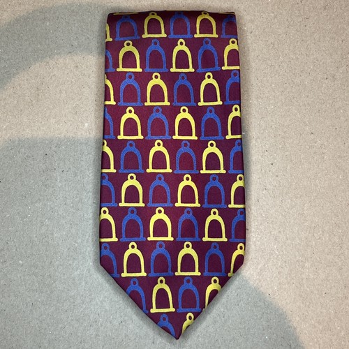 £180 GUCCI HERRENKRAWATTE ROT STEIGBÜGELMUSTER MUSTER LUXUS HERGESTELLT IN ITALIEN Y6 - Bild 5 von 14