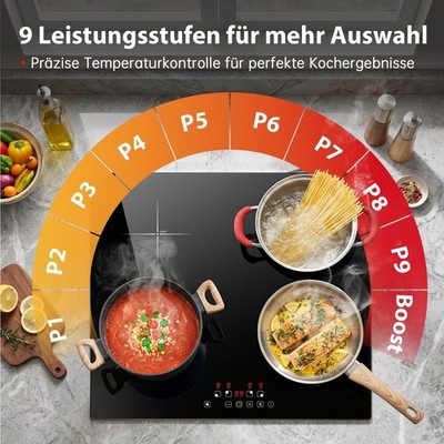 SNDOAS 60cm Induktionskochfeld 4 Platten 7000W Boost Timer Kindersicherung Touch