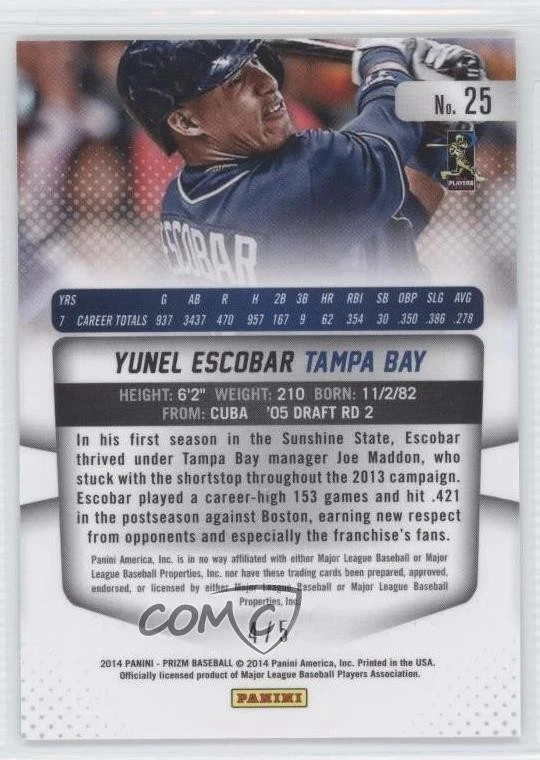 2014 Panini Prizm 2014 National /5 Yunel Escobar #25 - Image 2 of 2
