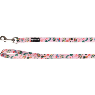 Flamingo Leine Sera Nylon 120 cm rosa/grün/gelb mit Karabiner für Hunde