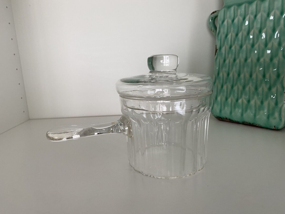 Vintage Glass Pot With Lid Handmade In Sweden Ovenproof 16 Oz By