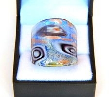 Bohemian Vintage style Blue abstract Flower Hand Blown Glass Bling Ring sz 9.75
